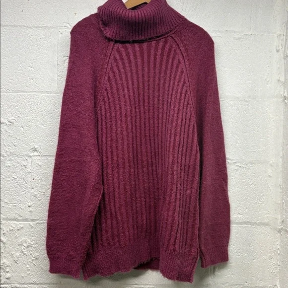 Free People Big City Oversized Chunky Knit Turtleneck Ribbed Sweater Mulberry M - Picture 2 of 6